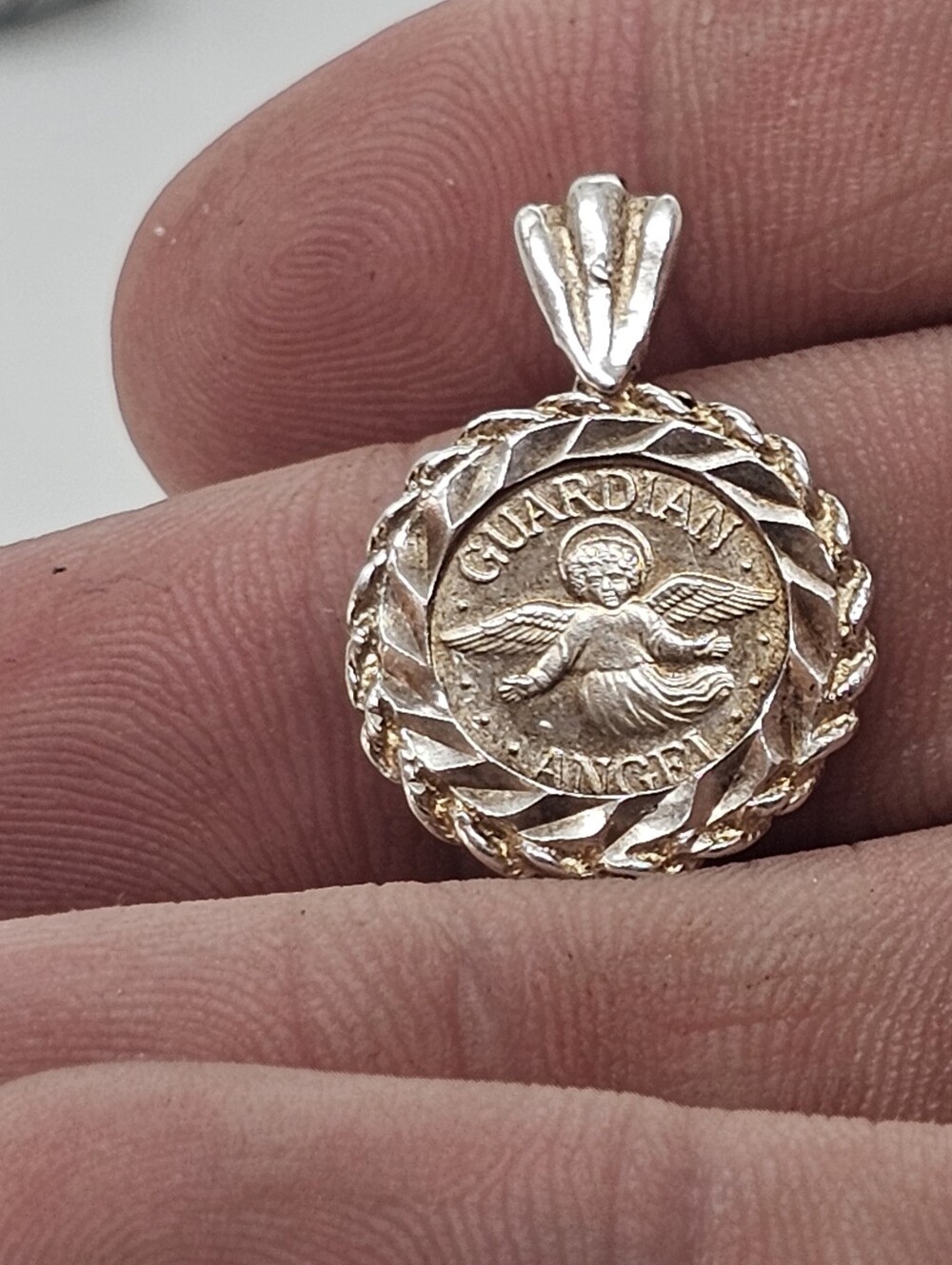 Sterling Silver Guardian Angel Pendant Necklace Charm